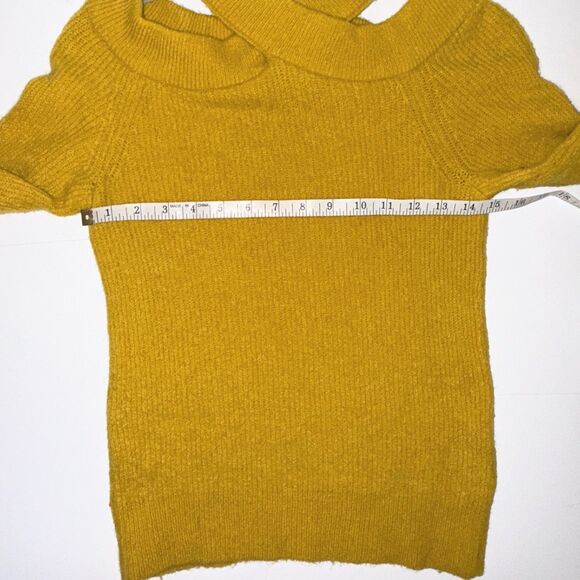 Moth by Anthropologie Crossover Neck Sweater Wool Alpaca Knit Mustard Yellow M - Picture 7 of 14